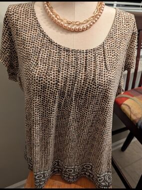 Boho Neutral Print Flowy Blouse XL